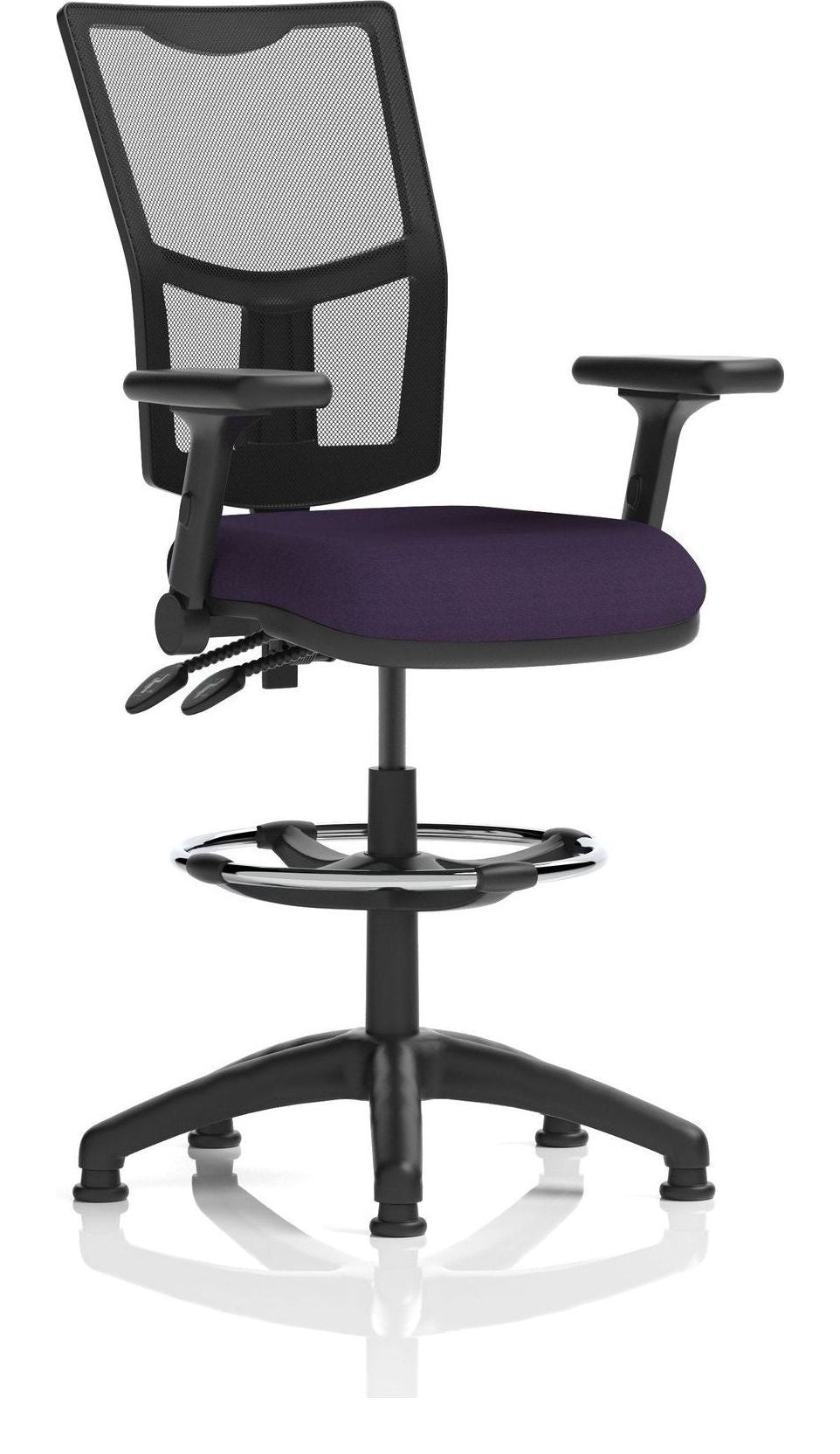 Eclipse Plus II Bespoke Medium Mesh Back Task Operator Chair, purple, height adjustable folding arms, with draughtsman kit