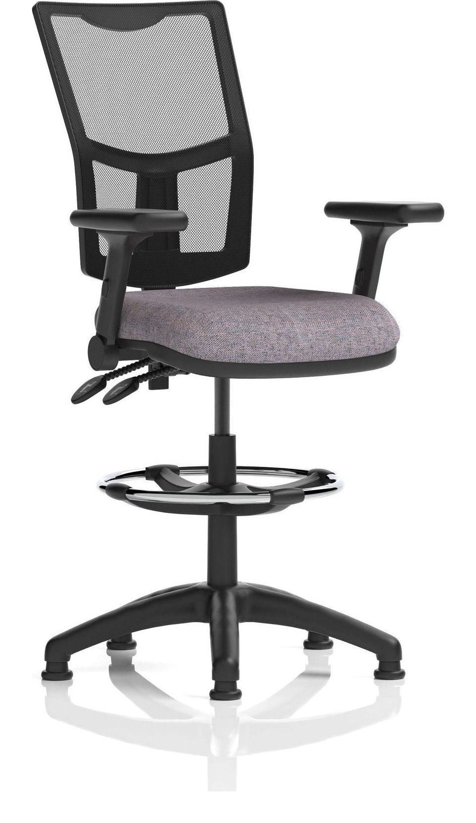 Eclipse Plus II Bespoke Medium Mesh Back Task Operator Chair, rivet fuse, height adjustable folding arms, with draughtsman kit