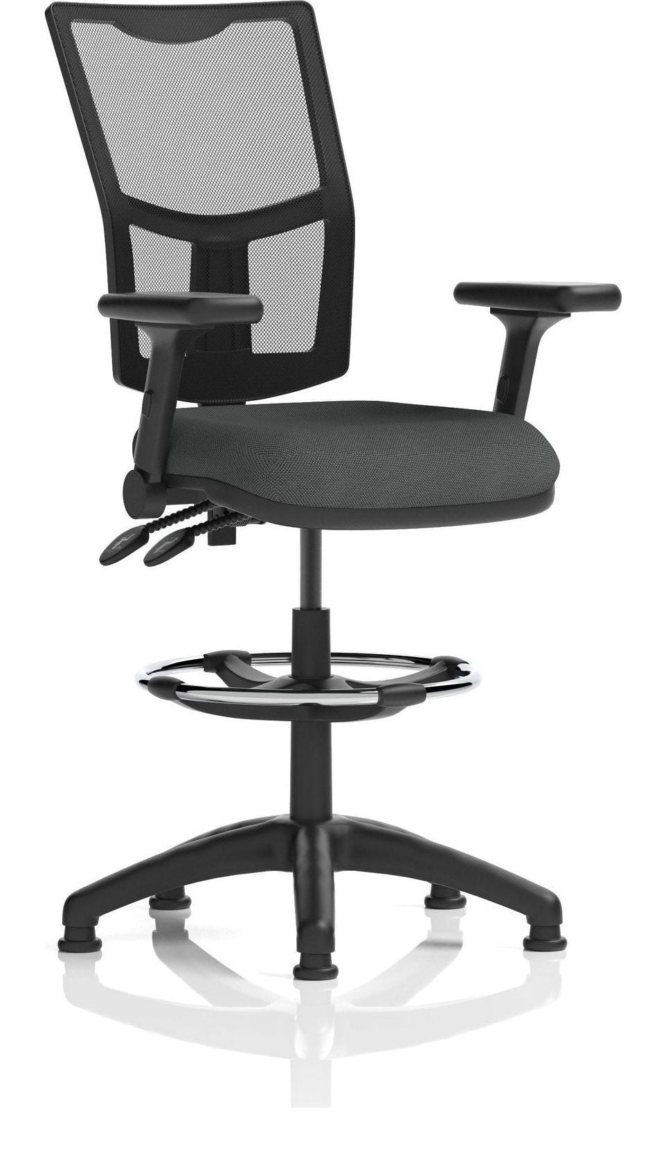 Eclipse Plus II Bespoke Medium Mesh Back Task Operator Chair, quest mussel, height adjustable folding arms, with draughtsman kit