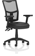 Eclipse Plus II Medium Mesh Back Task Operator Chair, black leather, no draughtsman kit, height adjustable folding arms