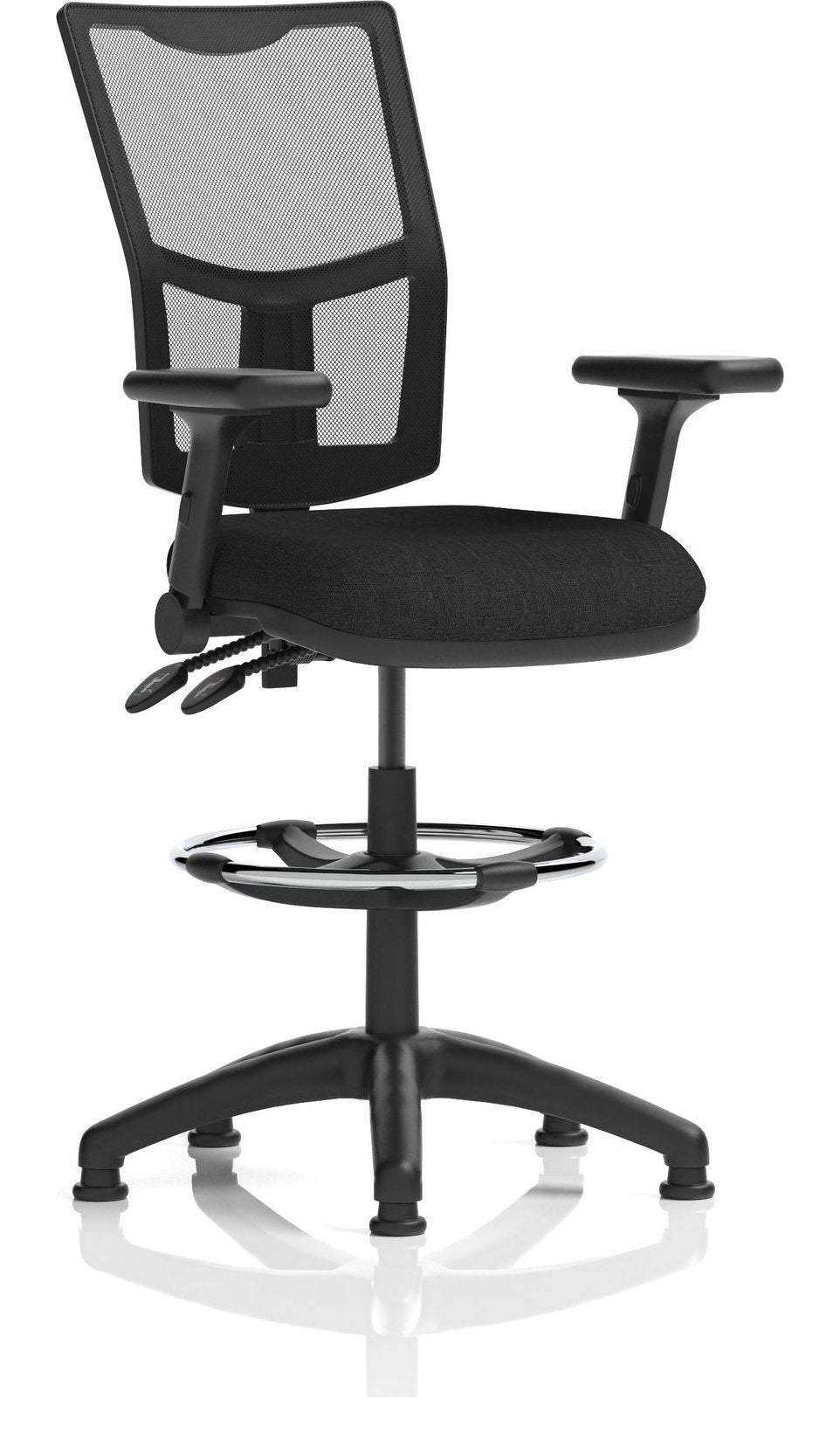 Eclipse Plus II Medium Mesh Back Task Operator Chair, black fabric, with draughtsman kit, height adjustable folding arms