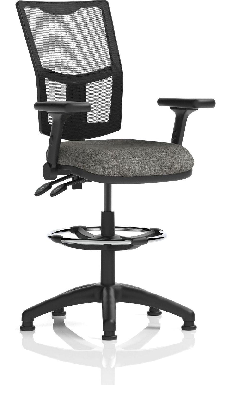Eclipse Plus II Medium Mesh Back Task Operator Chair, charcoal fabric, with draughtsman kit, height adjustable folding arms