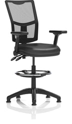 Eclipse Plus II Medium Mesh Back Task Operator Chair, black leather, with draughtsman kit, height adjustable folding arms