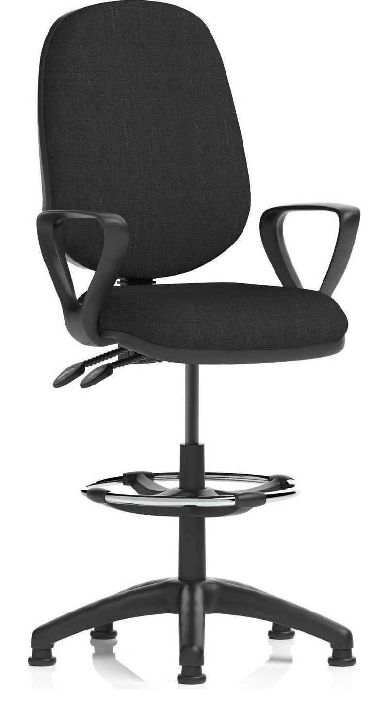 Eclipse Plus II Fabric Task Operator Chair with Hi Rise Draughtsman Kit, black fabric, loop arms