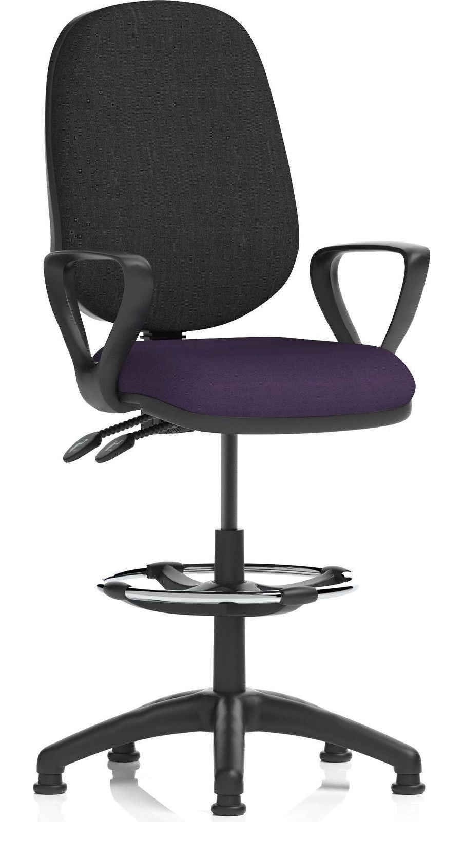 Eclipse Plus II Bespoke Task Operator Chair with Hi Rise Draughtsman Kit, purple, black back, loop arms