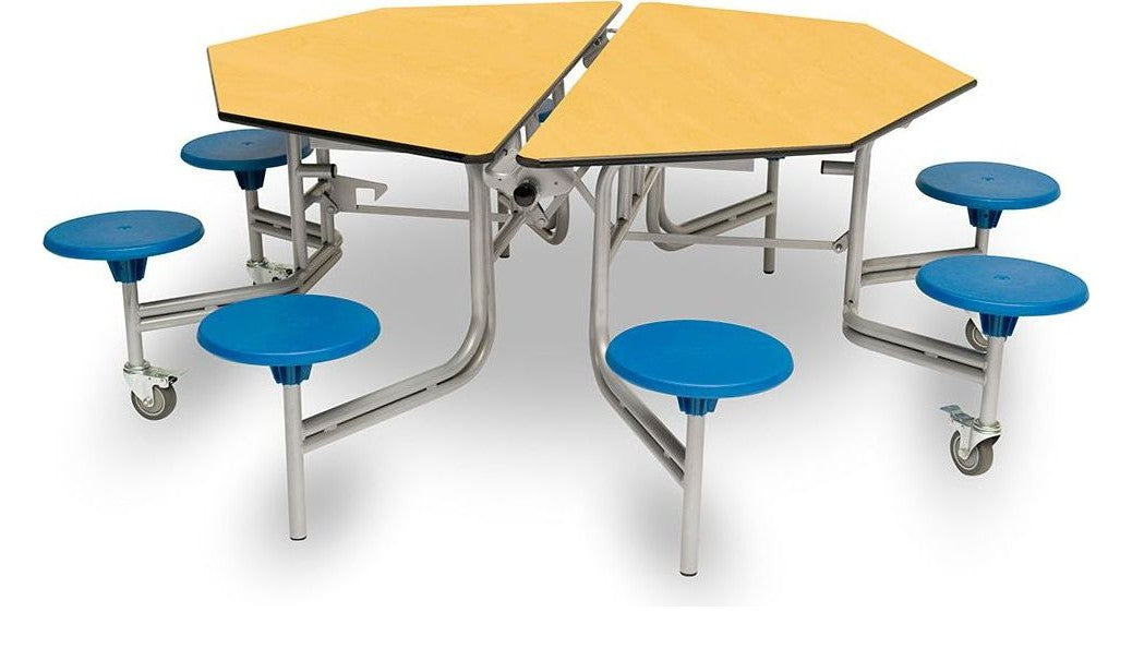 Eight Seat Octagonal Mobile Folding Table in Maple