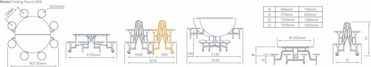 Eight Seat Round Mobile Folding Dining Table