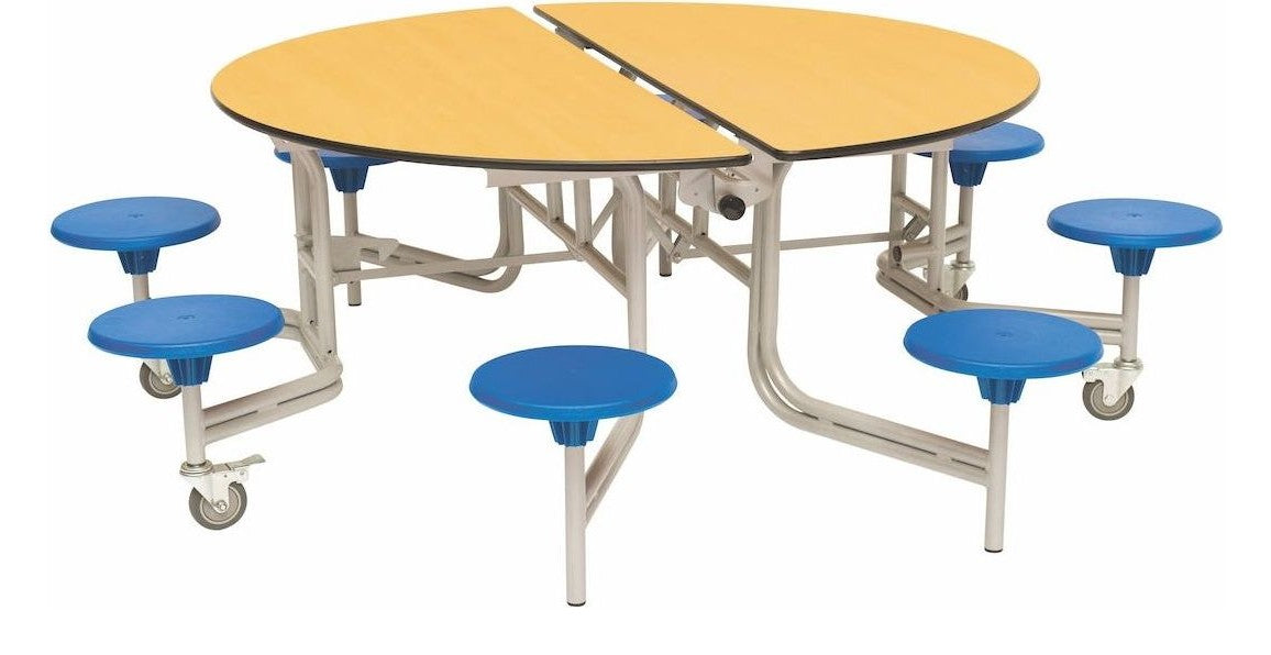 Eight Seat Round Mobile Folding Dining Table in Maple