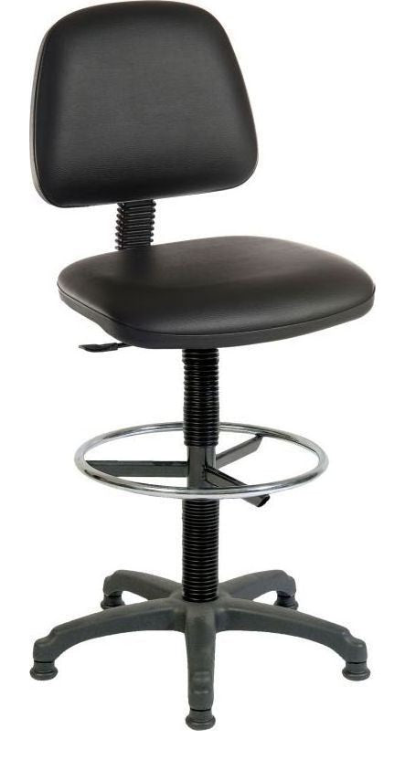 Ergo Blaster PU Draughtsman Chair in black, standard foot ring