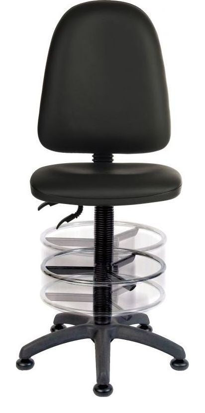 Ergo Twin PU Draughtsman Chair in black, deluxe foot ring, view 2