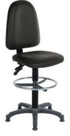 Ergo Twin PU Draughtsman Chair in black, standard foot ring