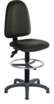 Ergo Twin PU Draughtsman Chair in black, standard foot ring
