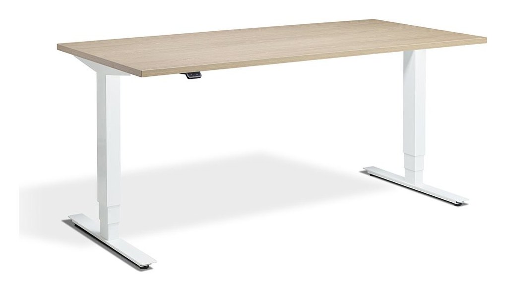 Apex Advance Height Adjustable Desk, white frame, natural oak top