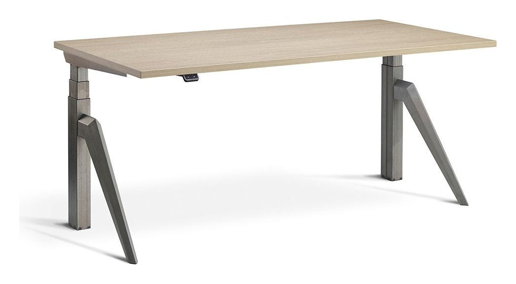 Apex Five Height Adjustable Desk, raw steel frame, natural oak top