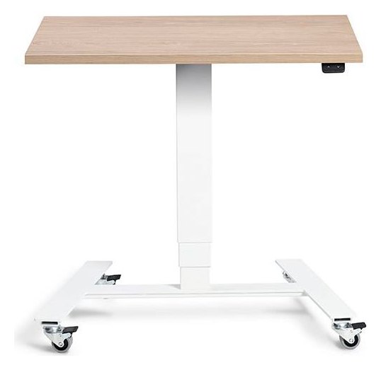 Apex Flex Mobile Height Adjustable Desk, white frame, natural oak top