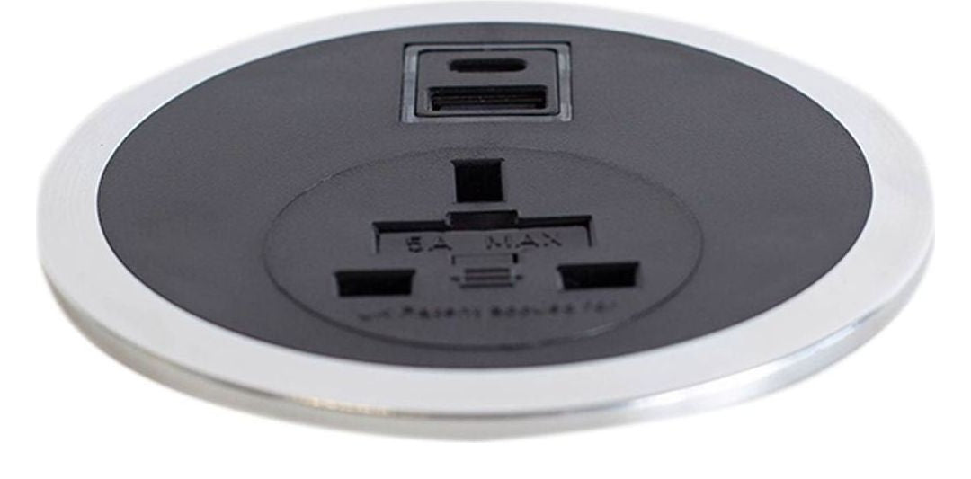 Apex In-Desk Power Module, UK Socket and USB, abs ring, black