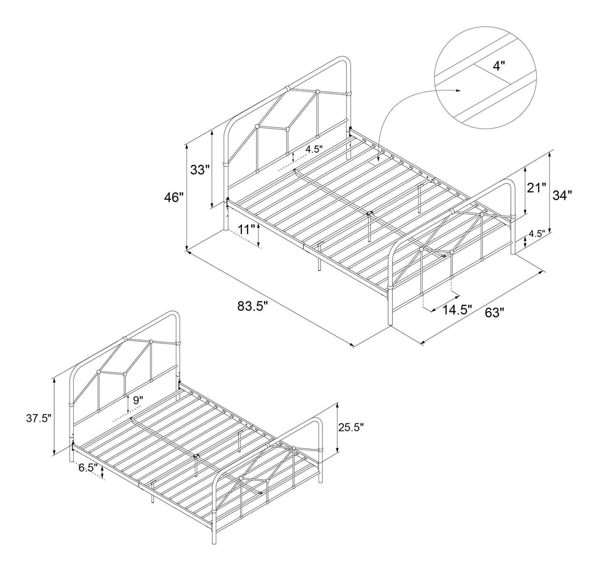 Francis Farmhouse Metal Bed, King, view 5