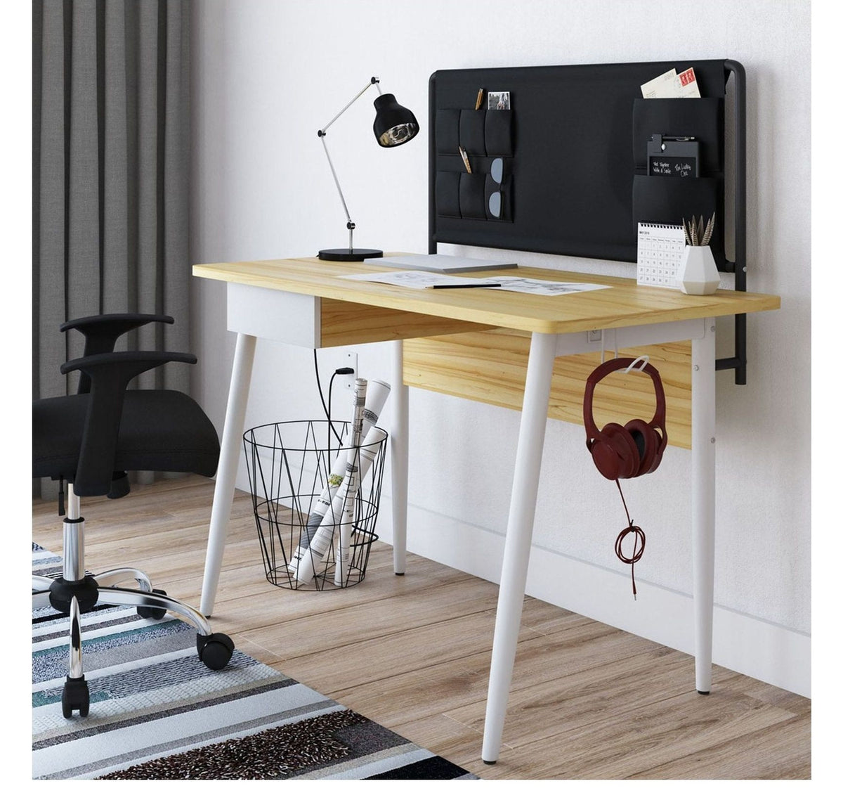 Freemont Office Desk With Fabric Storage, view 2