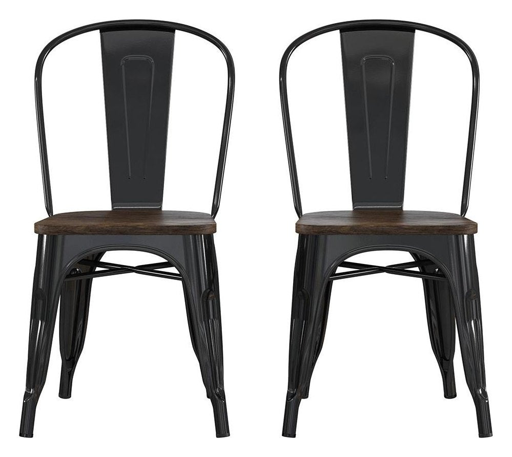 Fusion Metal Dining Chair Wood Seat (Pack Of 2)