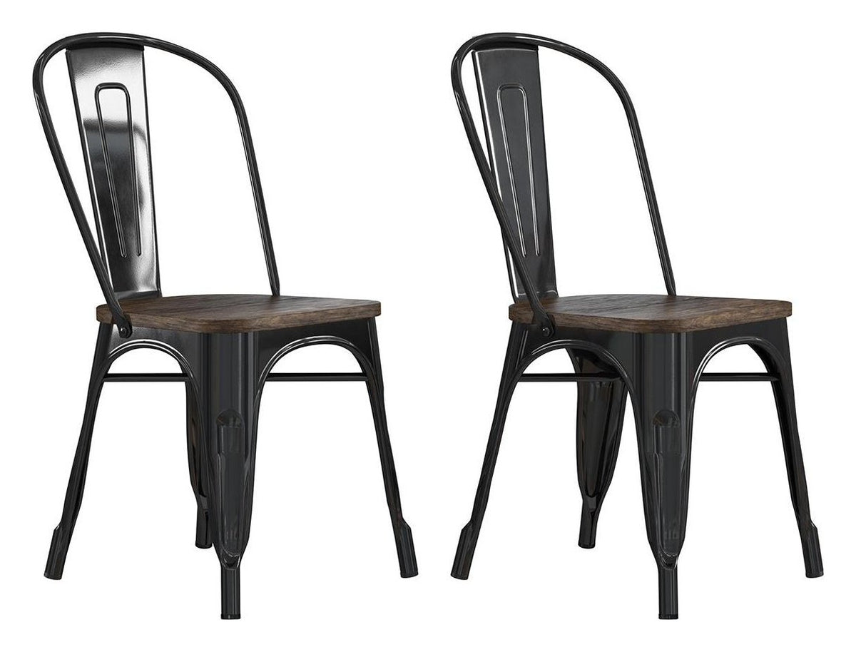 Fusion Metal Dining Chair Wood Seat (Pack Of 2), view 2