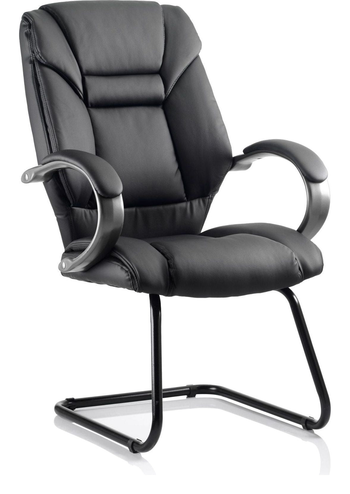 Galloway High Back Leather Cantilever Visitor Chair, black leather