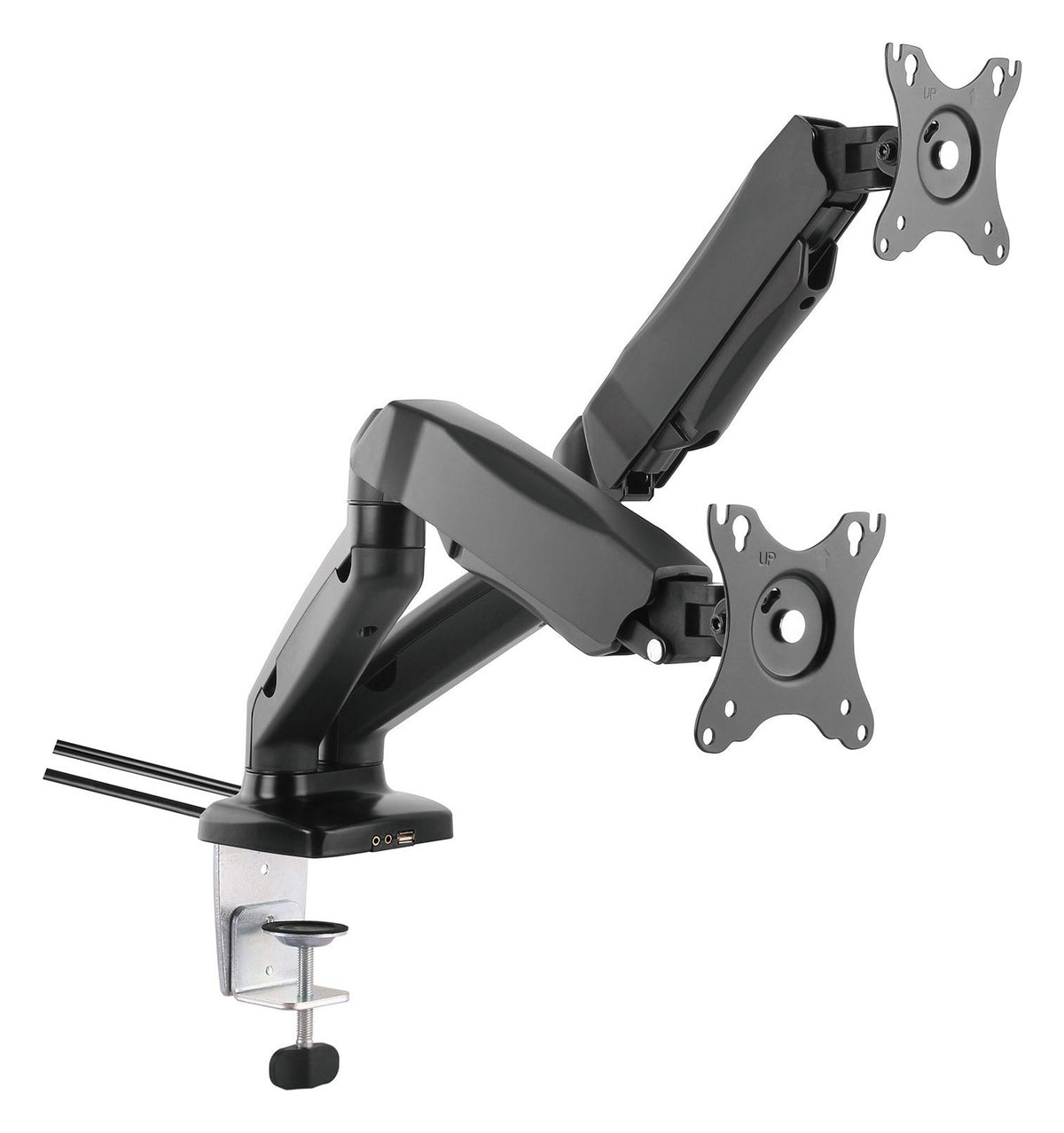 Gas Spring Dual Monitor Arm with USB and Audio Ports