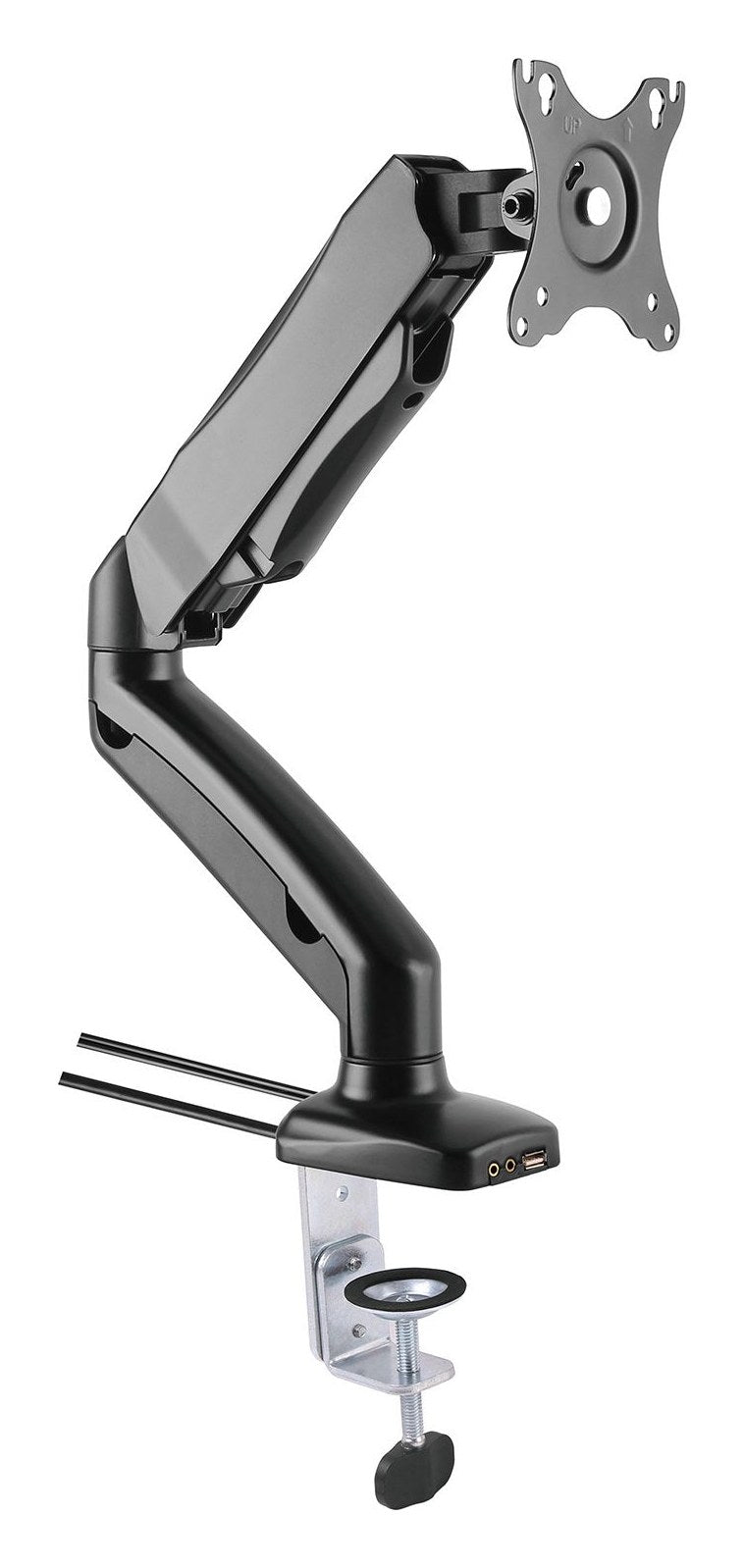 Gas Spring Single Monitor Arm with USB and Audio Ports