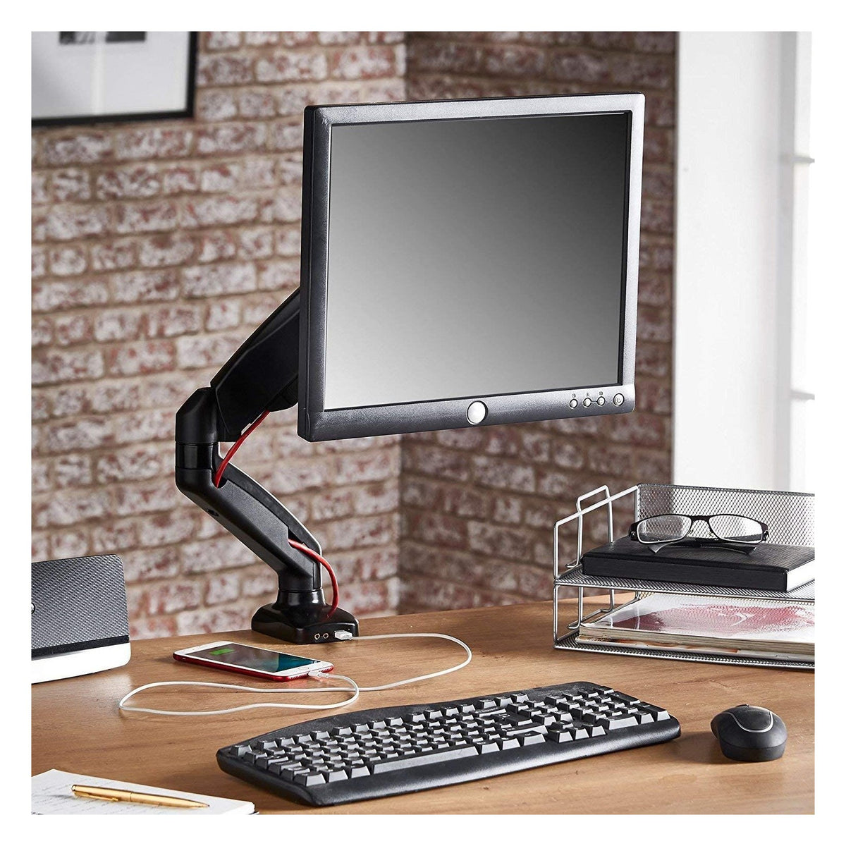 Gas Spring Single Monitor Arm with USB and Audio Ports, view 2