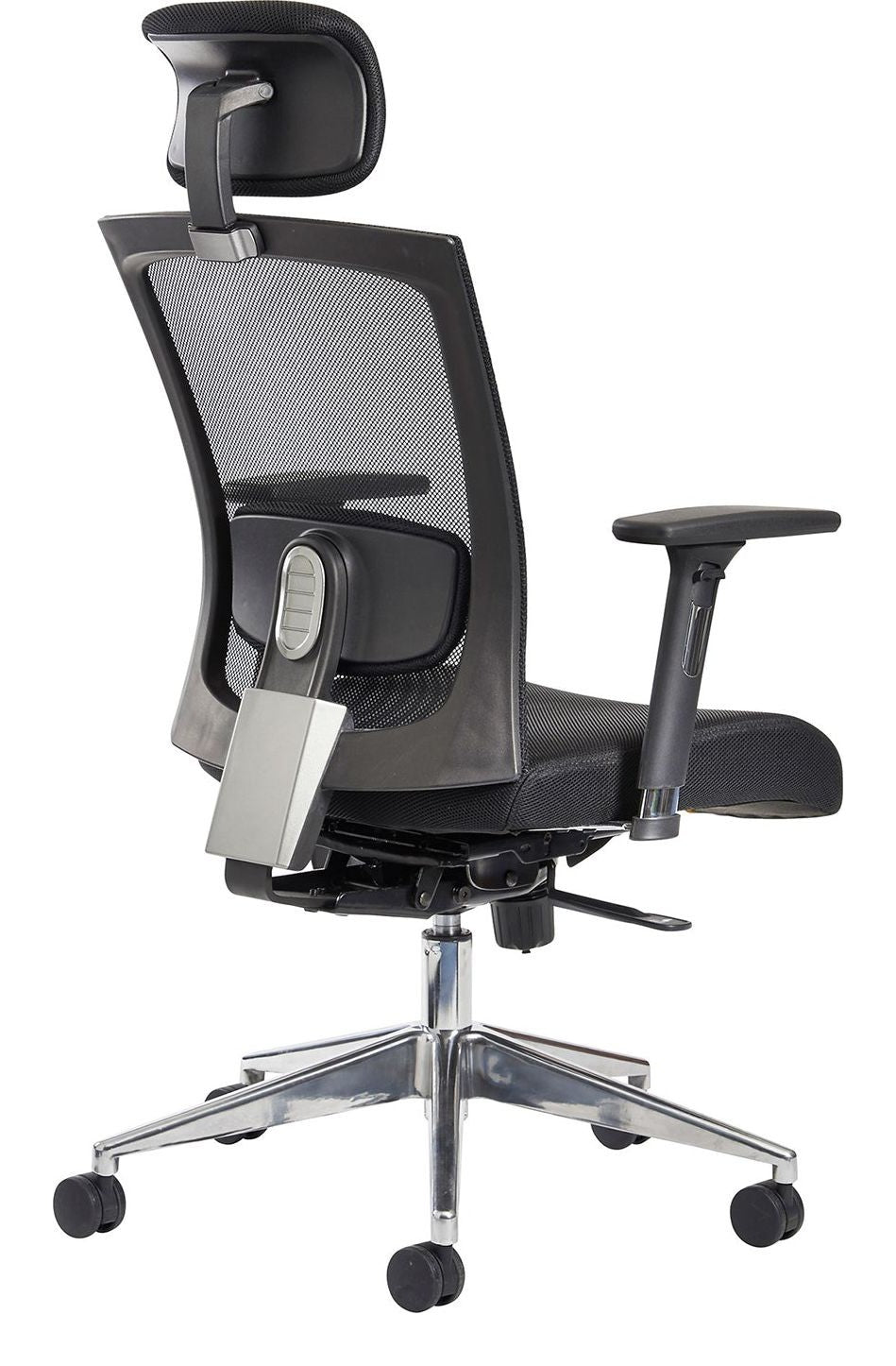 Gemini Mesh Task Chair in black, adjustable arms and headrest from the back