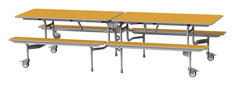 GoPak GoRoll 10ft Folding Table with Fixed Benches, Mustard top