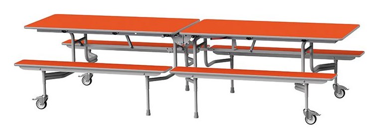 GoPak GoRoll 10ft Folding Table with Fixed Benches, Orange top