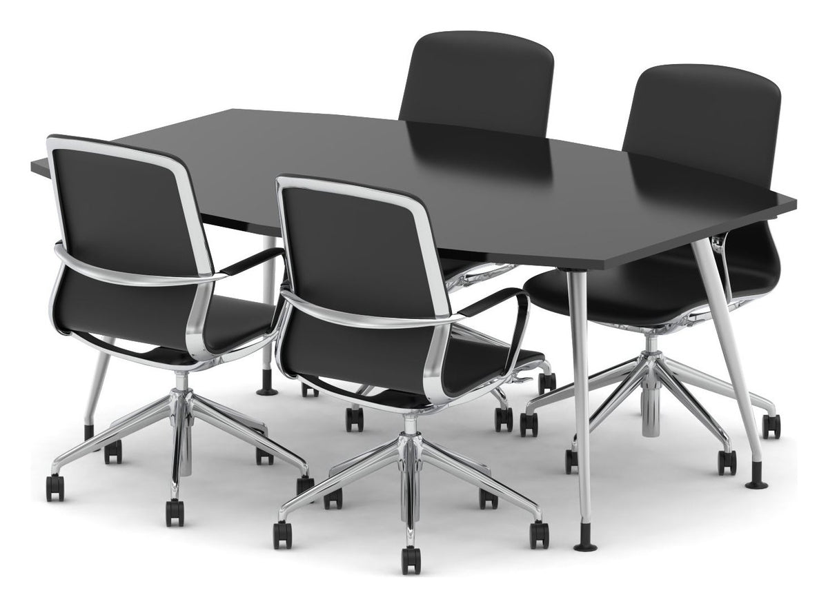 High gloss boardroom table and executive chairs set, 1800mm table with 4 chairs, lucia executive chairs, black leather, in black