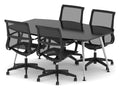 High gloss boardroom table and executive chairs set, 1800mm table with 4 chairs, lula executive chairs, mesh back, in black