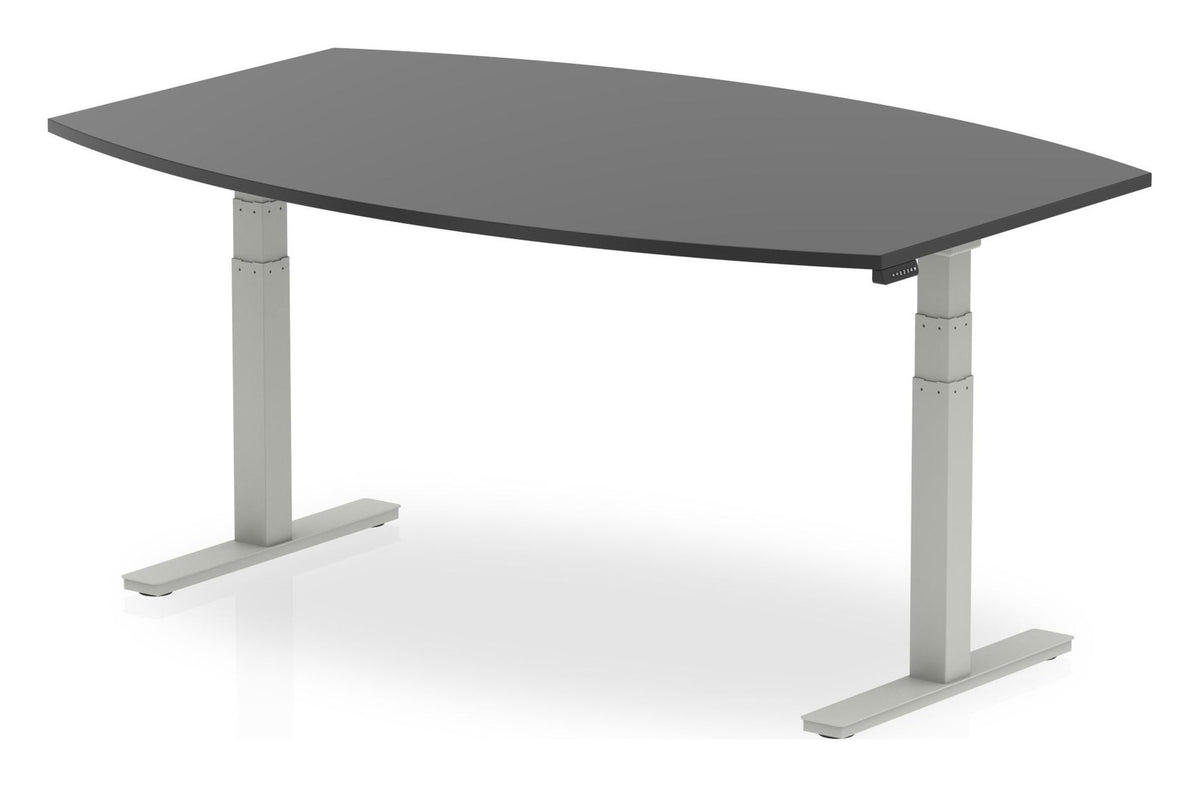 High gloss writable height adjustable boardroom table, 1800 x 1200, silver frame, in black, another view 1
