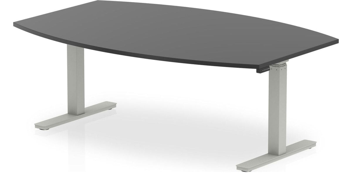 High gloss writable height adjustable boardroom table, 1800 x 1200, silver frame, in black, another view 2