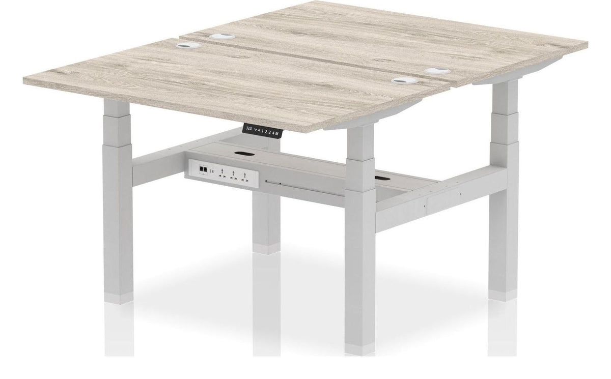 Impulse Air back-to-back sit-stand desk, pod of two, 1200 x 800 each, silver frame, grey oak top