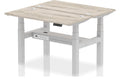 Impulse Air back-to-back sit-stand desk, pod of two, slimline, 1200 x 600 each, silver frame, grey oak top