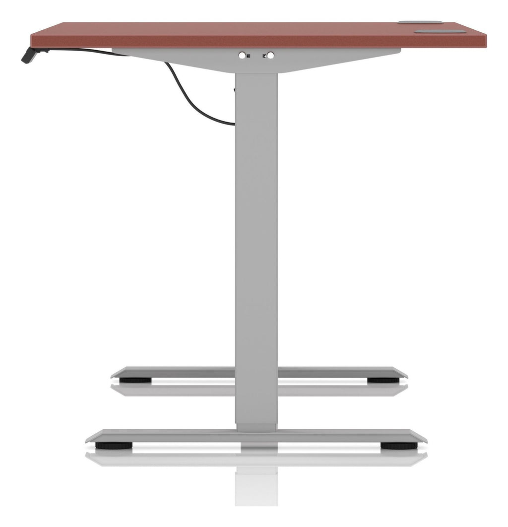 Impulse Air lite pastel sit-stand desk, 1400 x 800, silver frame, brick red top, another view 2