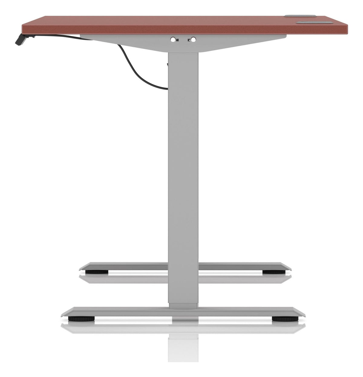 Impulse Air lite pastel sit-stand desk, 1400 x 800, silver frame, brick red top, another view 2
