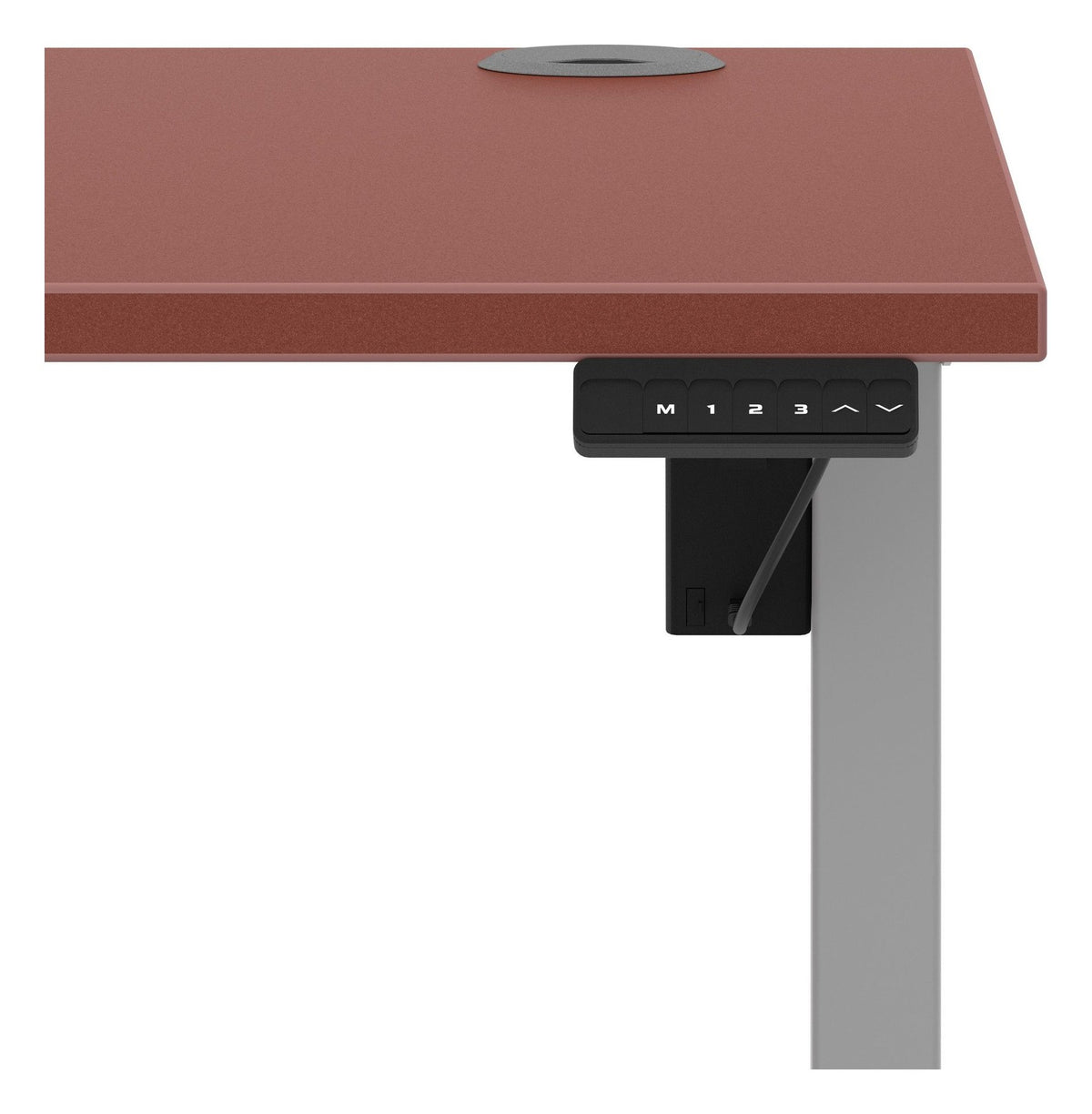 Impulse Air lite pastel sit-stand desk, 1400 x 800, silver frame, brick red top, another view 3