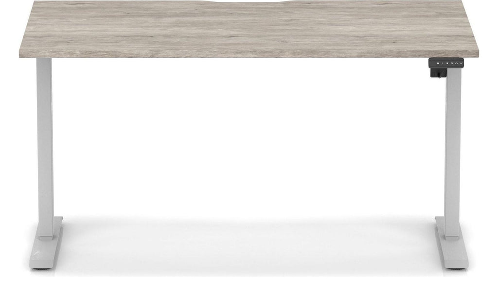 Impulse Air lite scalloped edge sit-stand desk, 1400 x 800, silver frame, grey oak top, another view 1