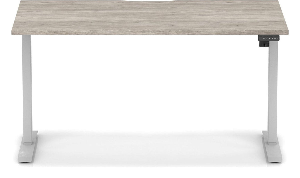 Impulse Air lite scalloped edge sit-stand desk, 1400 x 800, silver frame, grey oak top, another view 1