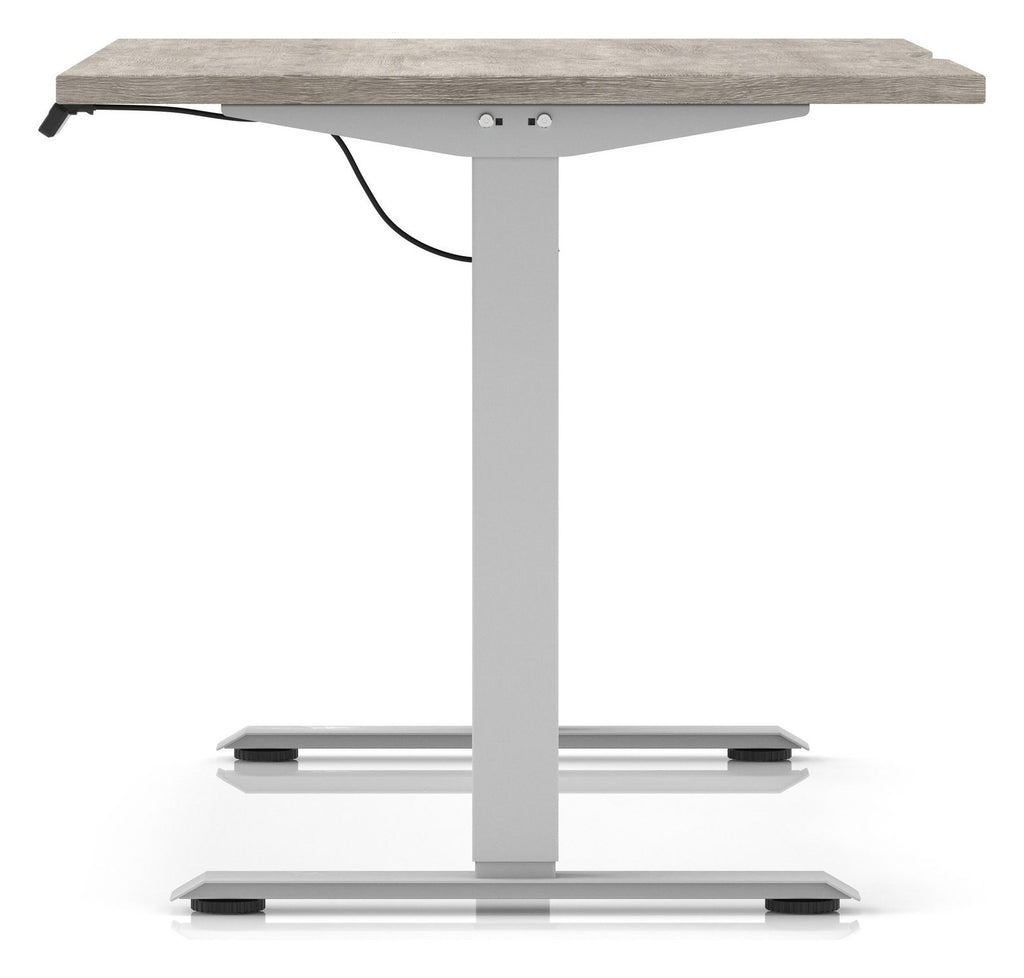 Impulse Air lite scalloped edge sit-stand desk, 1400 x 800, silver frame, grey oak top, another view 2