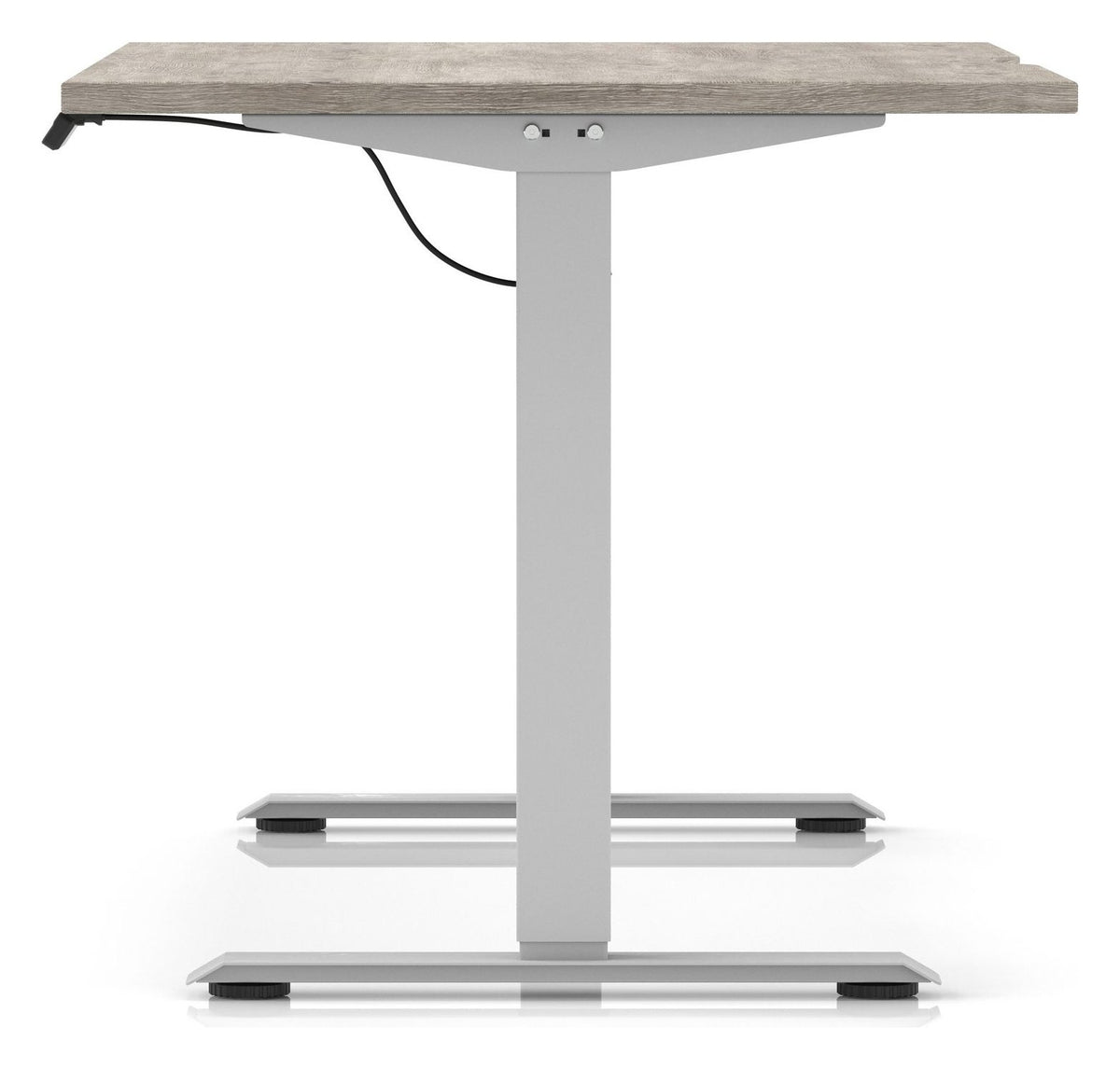Impulse Air lite scalloped edge sit-stand desk, 1400 x 800, silver frame, grey oak top, another view 2