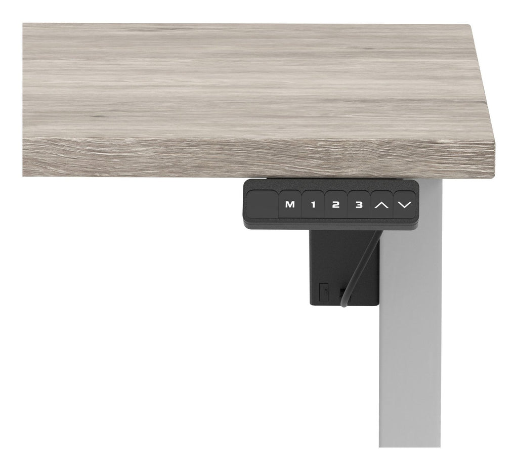 Impulse Air lite scalloped edge sit-stand desk, 1400 x 800, silver frame, grey oak top, another view 3