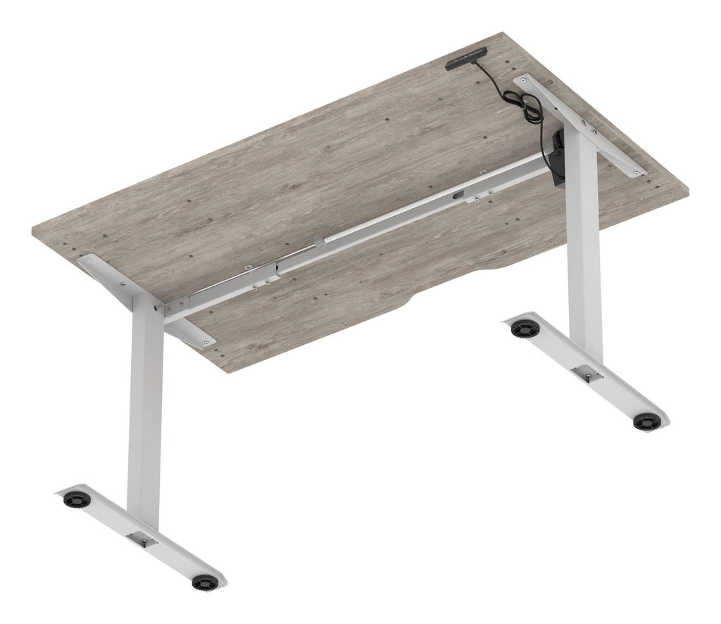 Impulse Air lite scalloped edge sit-stand desk, 1400 x 800, silver frame, grey oak top, another view 4