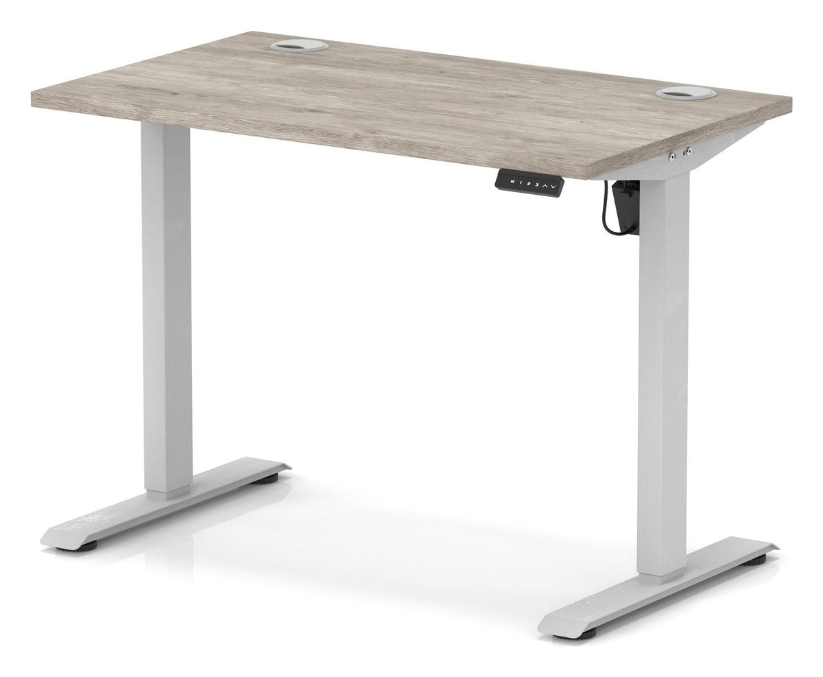 Impulse Air lite sit-stand desk, 1000 x 600, silver frame, grey oak top