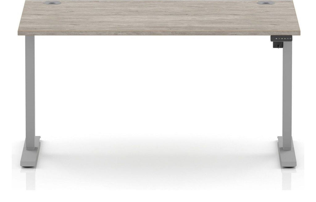 Impulse Air lite sit-stand desk, 1400 x 800, silver frame, grey oak top, another view 1