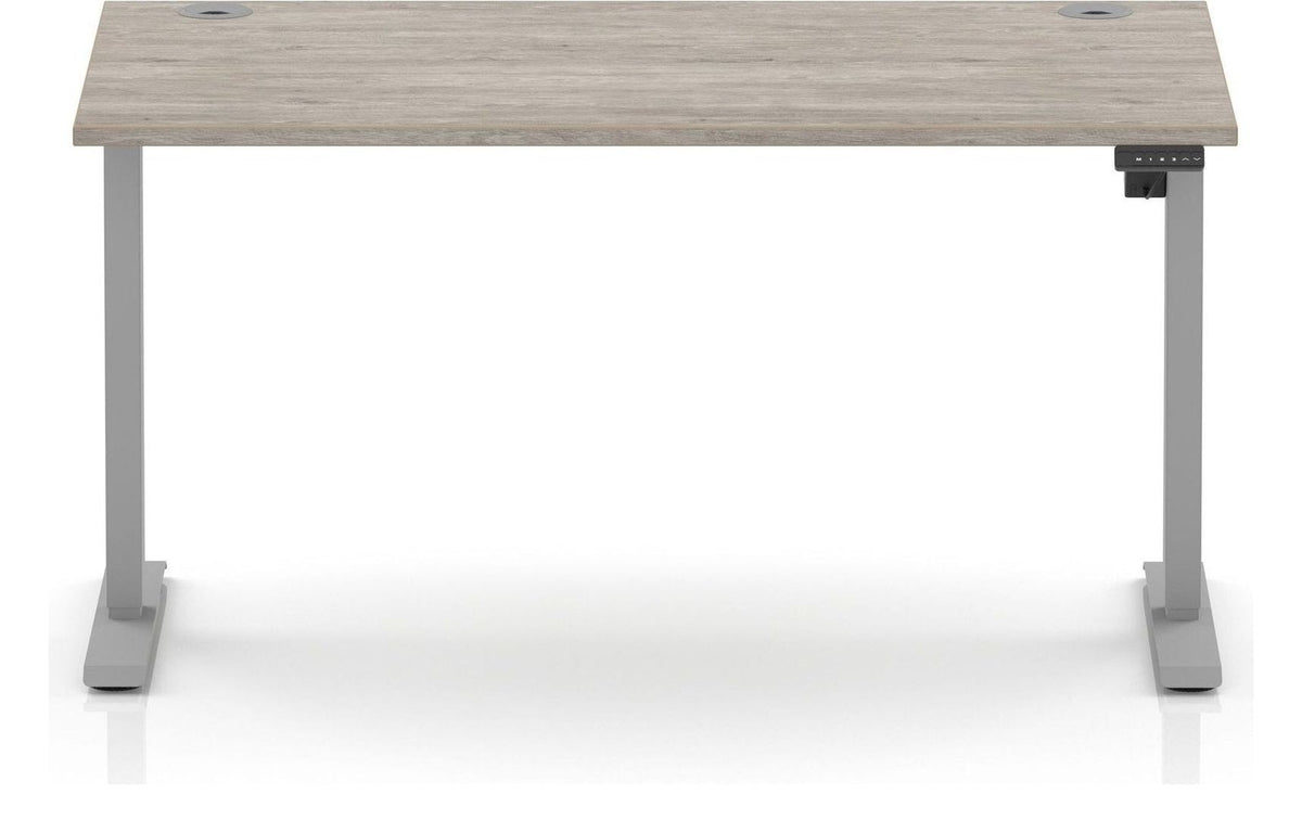 Impulse Air lite sit-stand desk, 1400 x 800, silver frame, grey oak top, another view 1