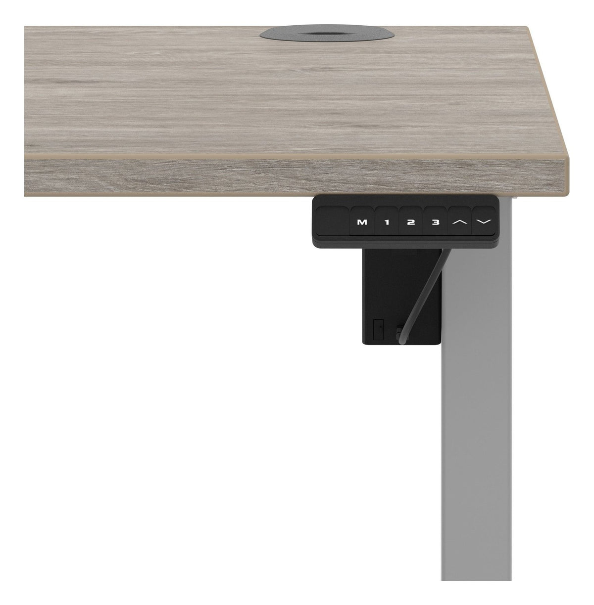 Impulse Air lite sit-stand desk, 1400 x 800, silver frame, grey oak top, another view 3